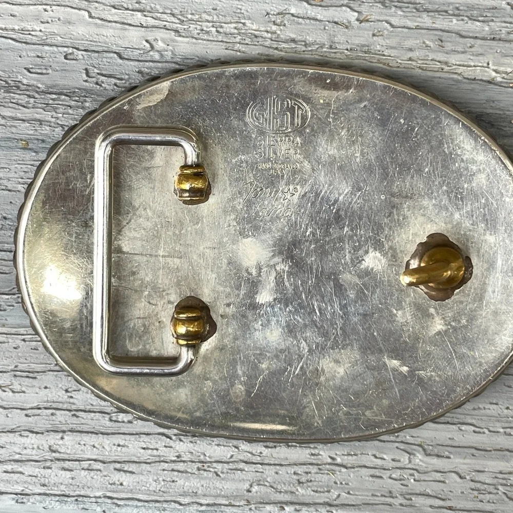 VINTAGE Tony Lama GIST Sierra Silver Buckle Hand Engraved in USA Rodeo Western